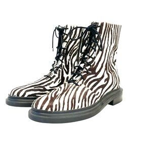 ASOS Zebra Print Pony Hair Combat Boots Womens US 7 UK 5 Lace Up Chunky Sole